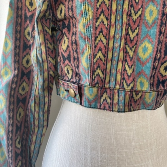 Forever 21 Premium Denim | Tribal Aztec Boho Cropped Denim Jacket Y2K Size S - Picture 7 of 12